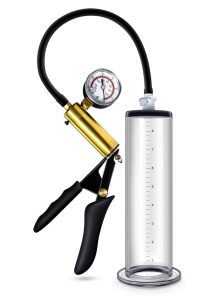 Performance VX6 Vacuum Penis Pump with Brass Pistol and Pressure Gauge 9.5in - Clear