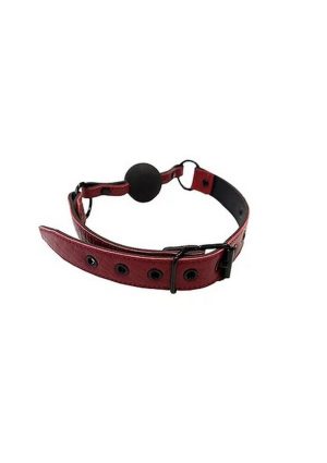 Rouge Anaconda Leather Adjustable Ball Gag - Burgundy And Black