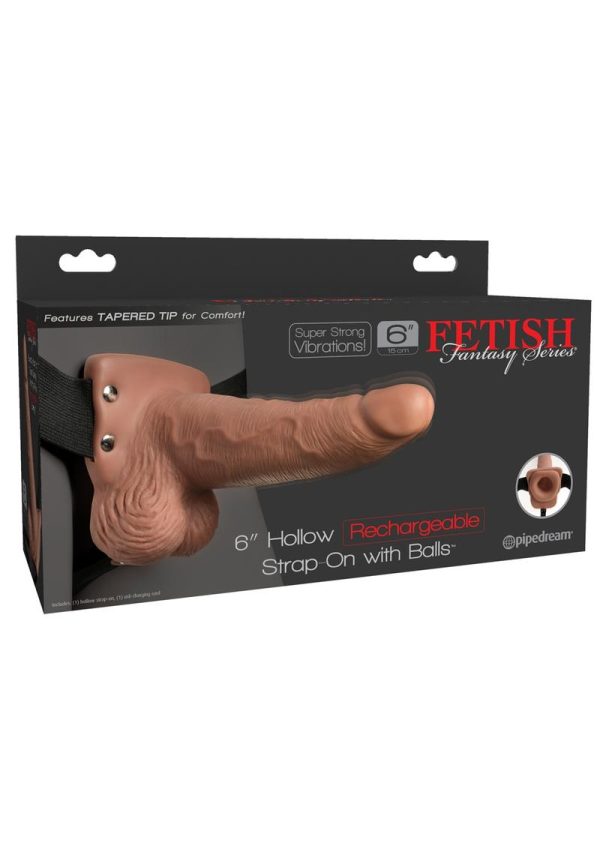 Fetish Fantasy Hollow Rechargeable Strap-On with Balls 6in - Caramel