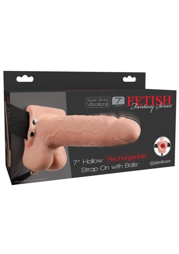 Fetish Fantasy Series Hollow Rechargeable Strap-On Dildo with Balls and Harness 7in - Vanilla