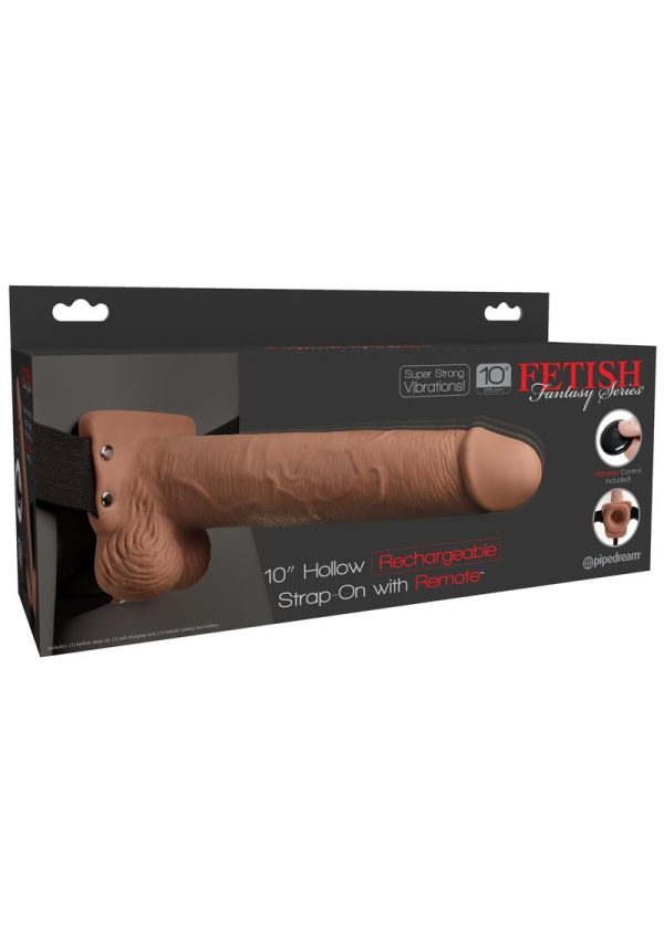 Fetish Fantasy Series Rechargeable Hollow Strap-on Dildo with Balls and Harness with Wireless Remote Control 10in - Caramel