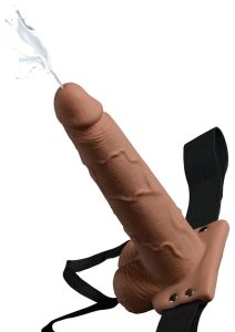 Fetish Fantasy Series Hollow Squirting Strap-On Dildo with Balls and Harness 7.5in - Caramel