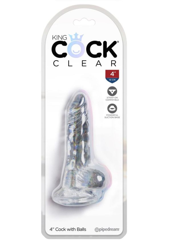 King Cock Clear Dildo with Balls 4in - Clear