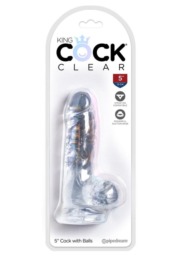 King Cock Clear Dildo with Balls 5in - Clear