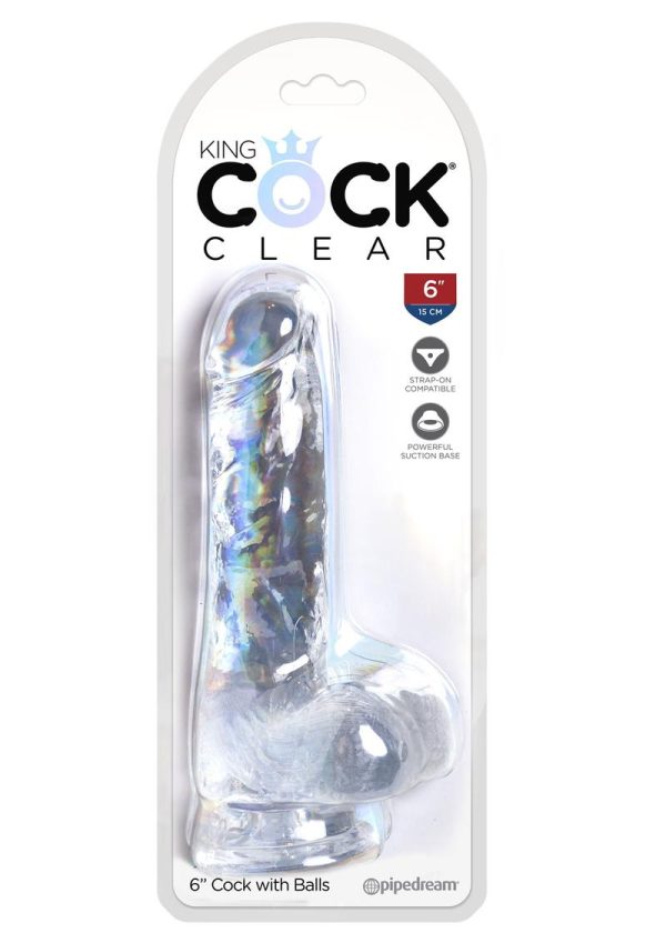 King Cock Clear Dildo with Balls 6in - Clear