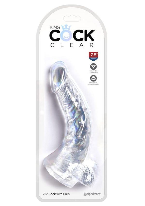 King Cock Clear Dildo with Balls 7.5in - Clear