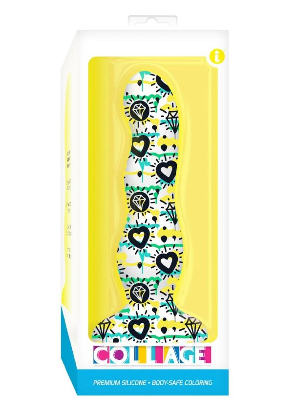 Collage Diamonds and Hearts Curvy Silicone Dildo - Multicolor