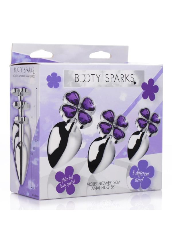 Booty Sparks Violet Flower Gem Anal Plug Set - Silver