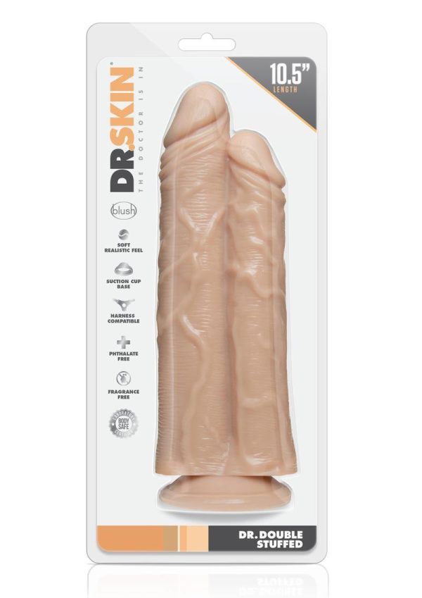 Dr. Skin Silver Collection Double Trouble Dual Penetrating Dildo with Suction Cup 10.5in - Vanilla