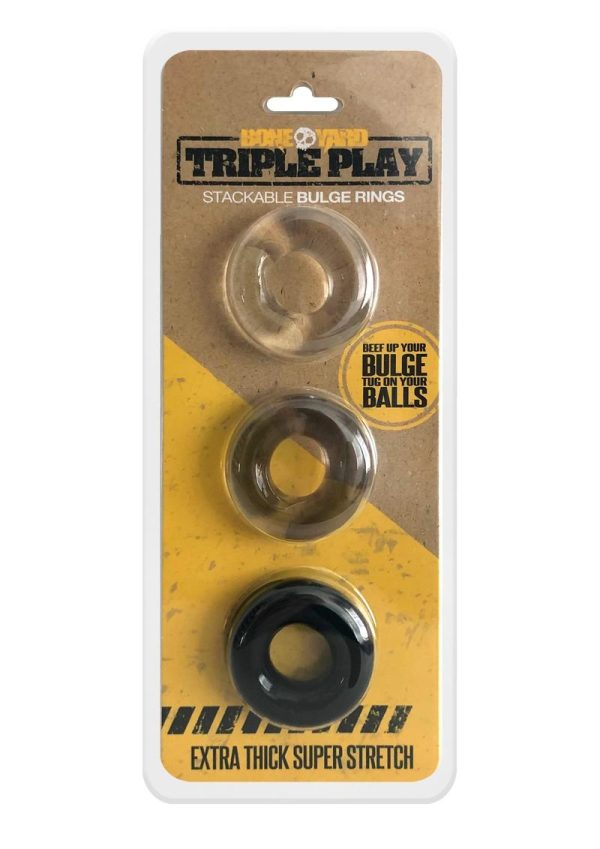 Boneyard Triple Play Stackable Bulge Cock Rings (set of 3) - Assorted Colors