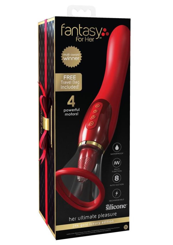 Fantasy For Her Her Ultimate Pleasure 24K Gold Luxury Edition Silicone Vibrating Multi-Speed USB Rechargeable Clit Stimulator Waterproof - Red