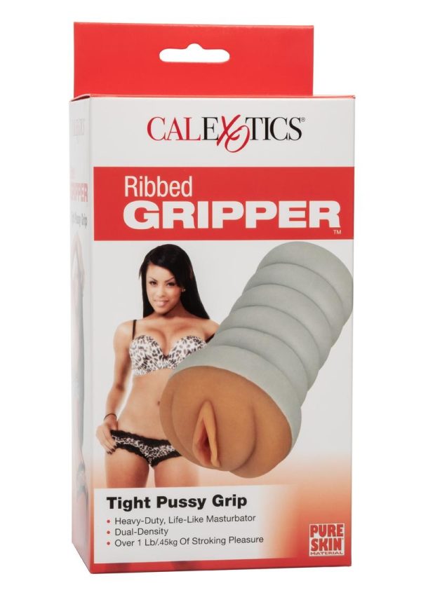 Ribbed Gripper Tight Pussy Dual Dense Textured Masturbator Stroker 6in - Chocolate