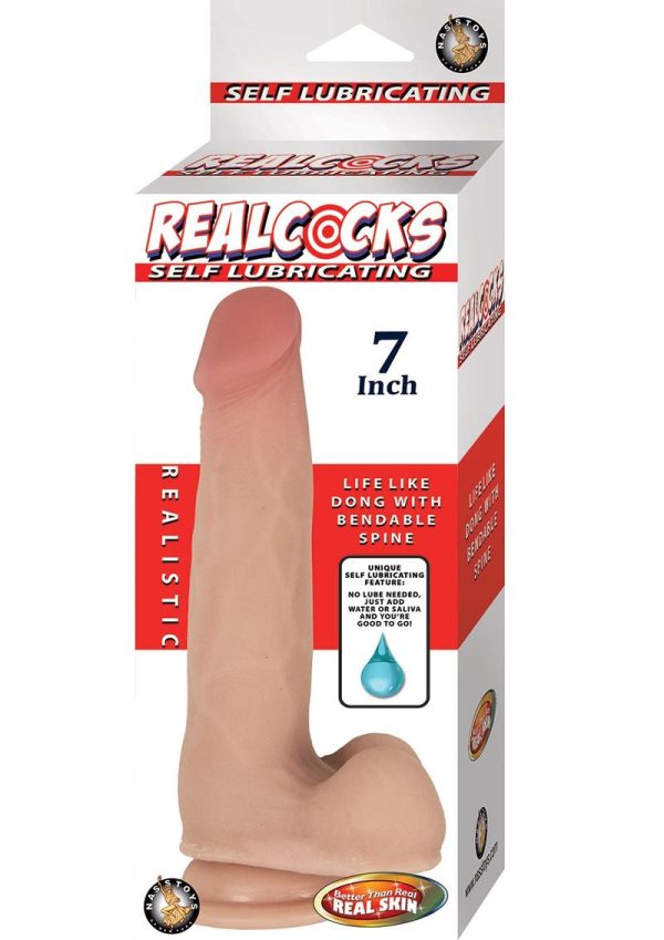 Realcocks Self Lubricating Bendable Dildo with Balls 7in - Vanilla