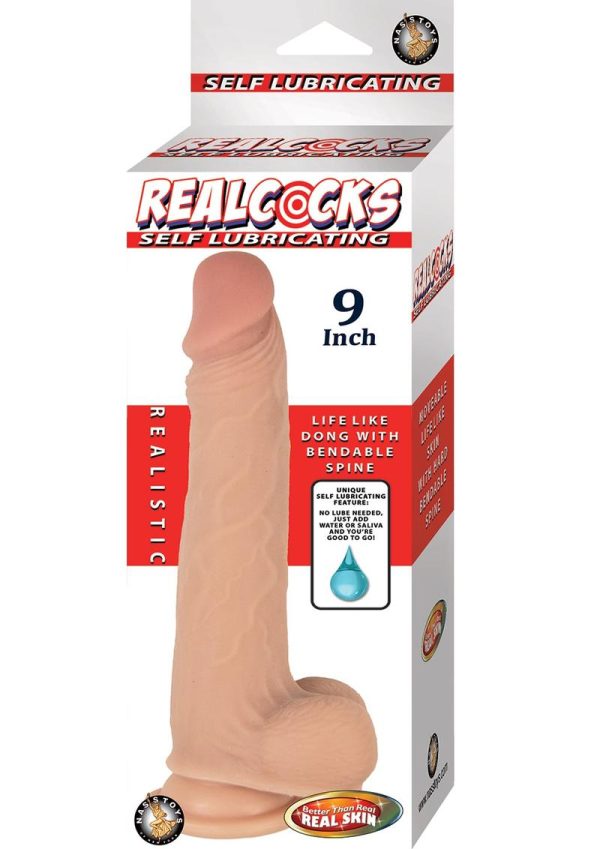 Realcocks Self Lubricating Bendable Dildo with Balls 9in - Vanilla