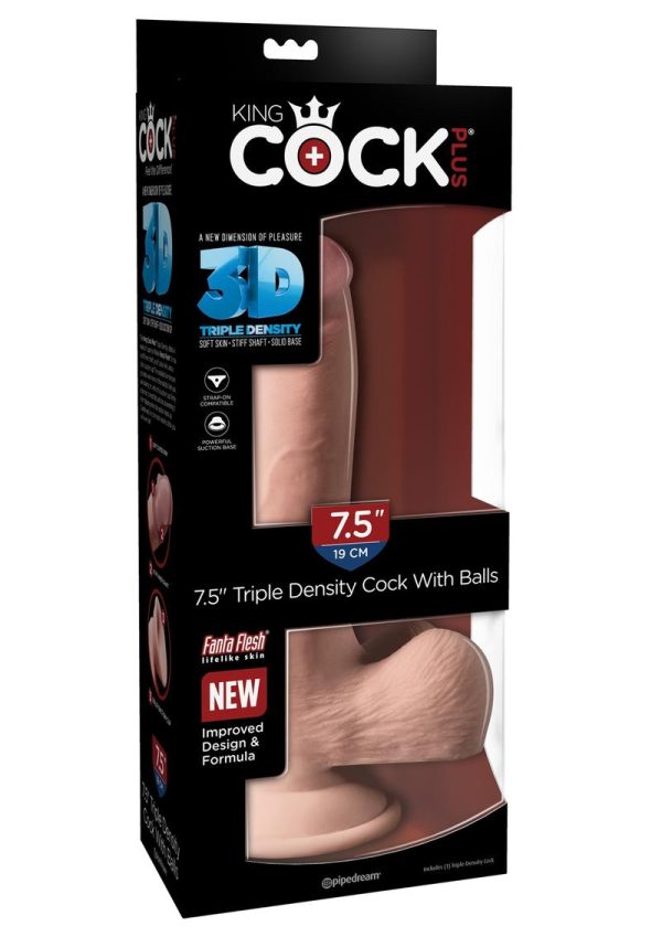 King Cock Plus Triple Density Dildo with Balls 7.5in - Vanilla