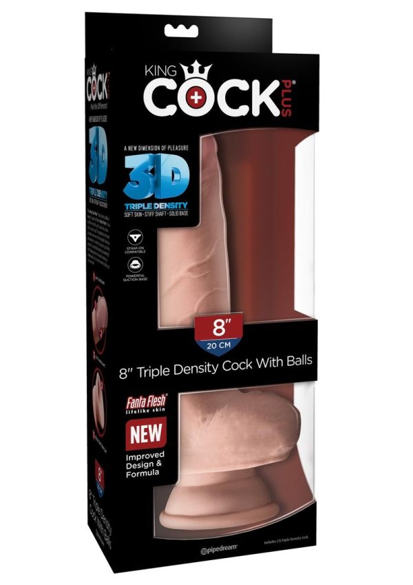 King Cock Plus Triple Density Dildo with Balls 8in - Vanilla