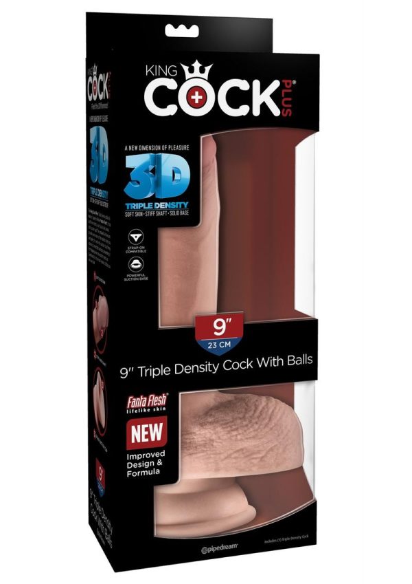 King Cock Plus Triple Density Dildo with Balls 9in - Vanilla