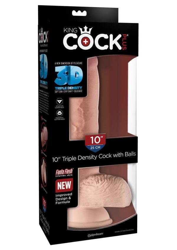 King Cock Plus Triple Density Dildo with Balls 10in - Vanilla