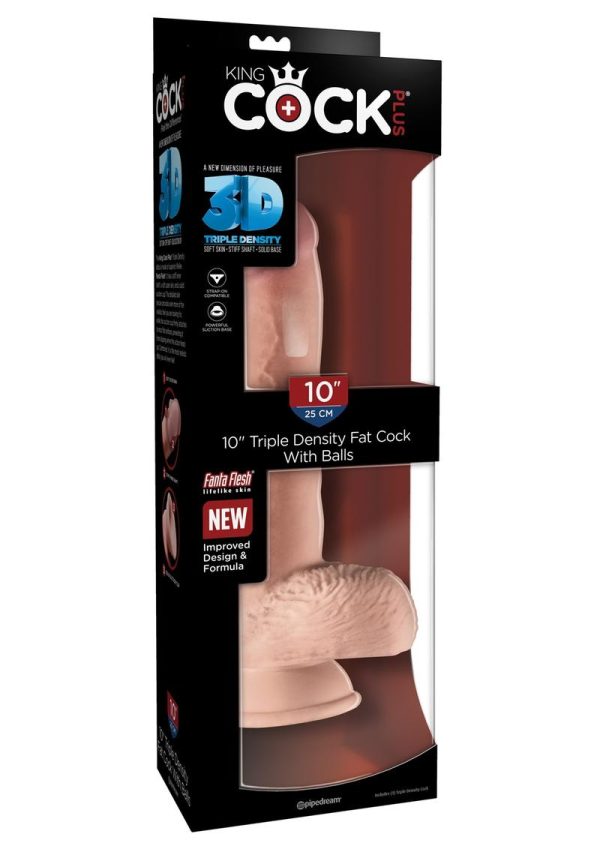 King Cock Plus Triple Density Fat Dildo with Balls 10in - Vanilla