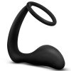 Anal Adventures Platinum Silicone Cock Ring and Butt Plug - Black