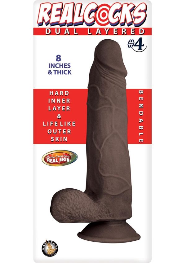 Realcocks Dual Layered #4 Bendable Thick Dildo 8in - Chocolate