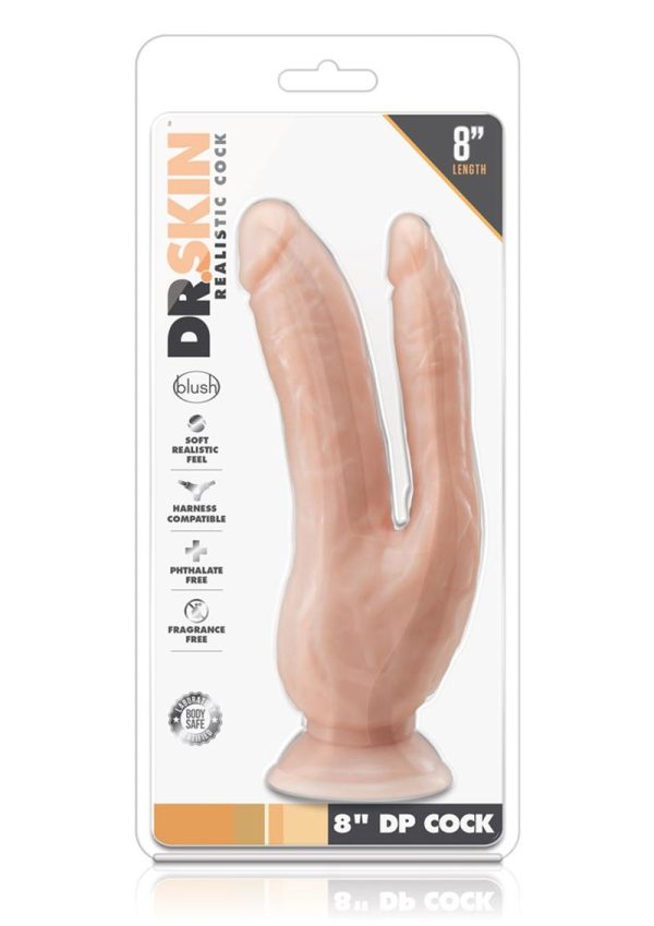 Dr. Skin Silver Collection Dual Penetrating Dildo with Suction Cup 8in - Vanilla