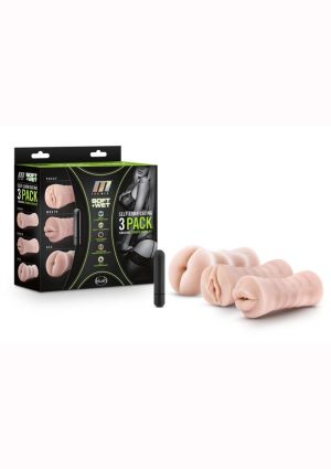 M for Men Soft and Wet Self-Lubricating Vibrating Masturbator Kit (Set Of 3) - Vanilla