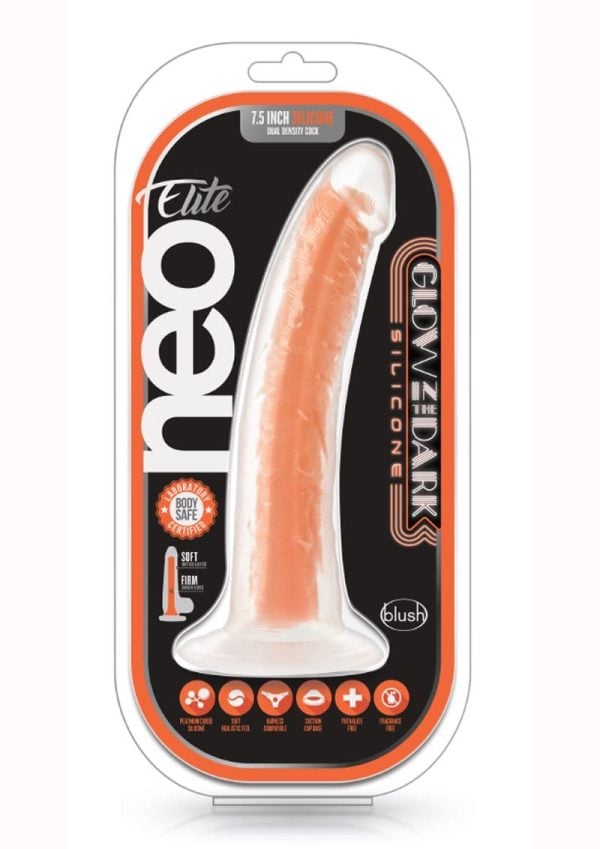 Neo Elite Glow in the Dark Dildo 7.5in - Orange