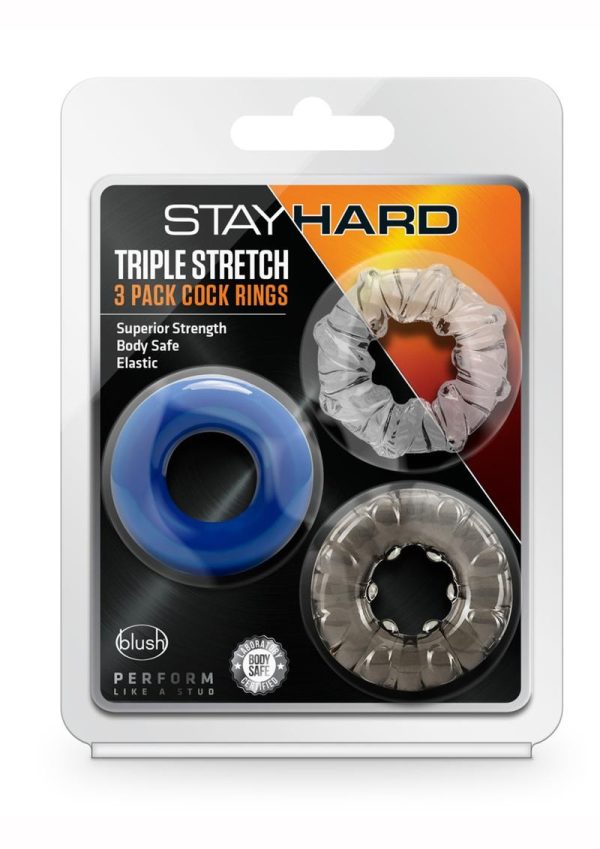 Stay Hard Triple Stretch Cock Rings (3 Pack) - Multiple Colors