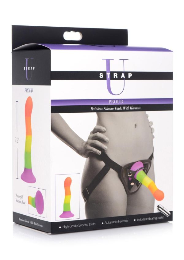 Strap U Proud Rainbow Silicone Dildo with Harness