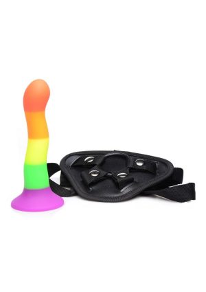 Strap U Proud Rainbow Silicone Dildo with Harness