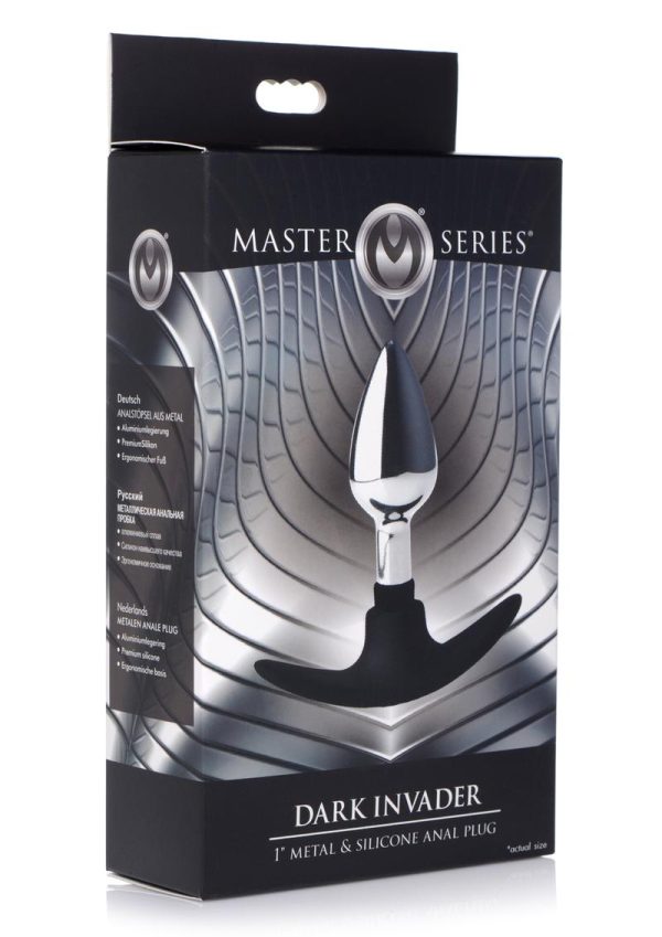 Master Series Dark Invader Metal and Silicone Anal Plug - Small - Silver