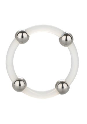 Steel Beaded Silicone Cock Ring - Large - Clear