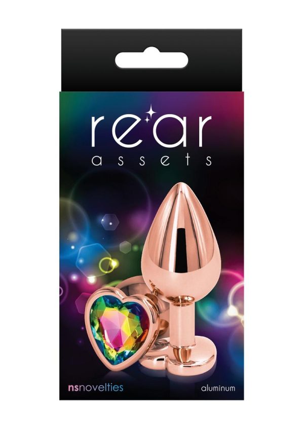 Rear Assets Rose Gold Heart Anal Plug - Medium - Rainbow