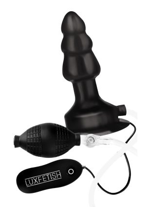 Lux Fetish Inflatable Vibrating Butt Plug with Suction Base and Remote Control 4in - Black