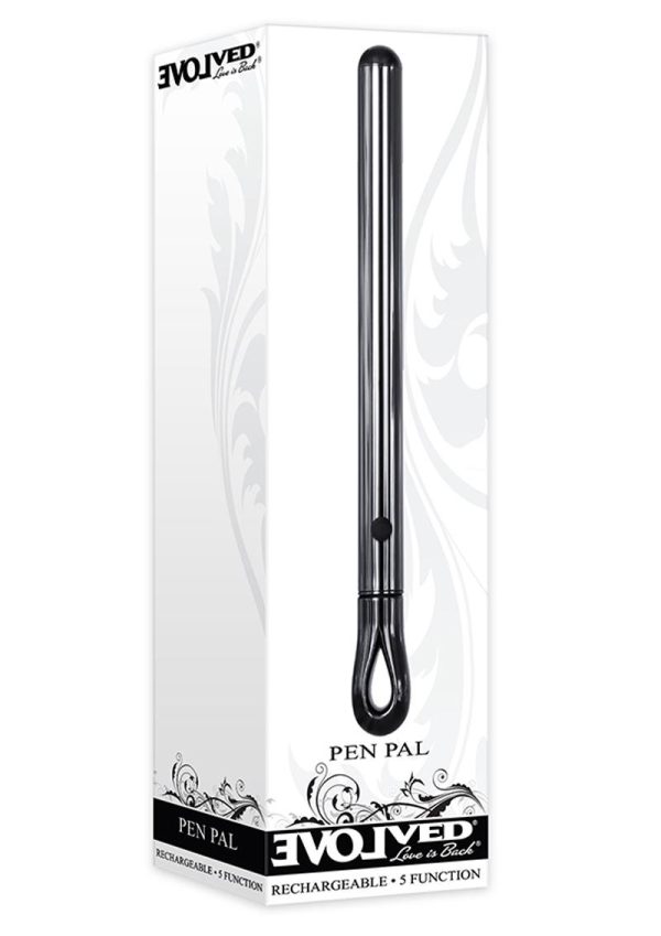 Pen Pal Rechargeable Compact Stainless Steel Vibrator - Black Chrome