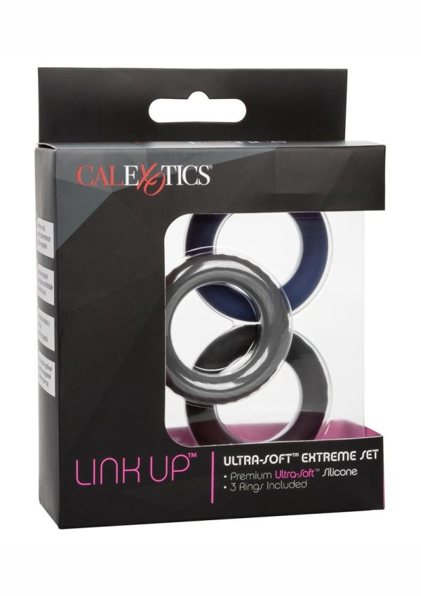 Link Up Ultra Soft Extreme Silicone Cock Ring Set (3 Pieces) - Black/Gray