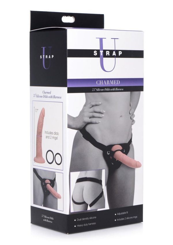 Strap-U Charmed Silicone Dildo with Harness 7.5in - Vanilla