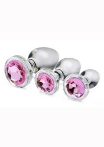 Booty Sparks Pink Gem Glass Anal Plug Set (3 pieces) - Pink