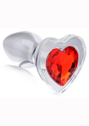 Booty Sparks Red Heart Glass Anal Plug - Small - Red/Clear