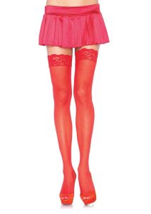 Leg Avenue Sheer Nylon Thigh High with Lace Top - O/S - Red