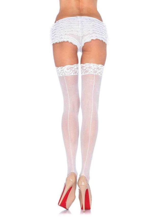 Leg Avenue Sheer Stocking with Backseam and Lace Top - O/S - White