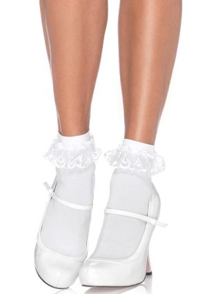 Leg Avenue Anklet with Lace Ruffle - O/S - White