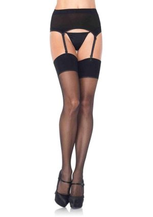 Leg Avenue Spandex Sheer Garter Belt and Stocking 2pc - O/S - Black