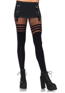 Leg Avenue Opaque Thigh High Pantyhose with Stripes - O/S - Black