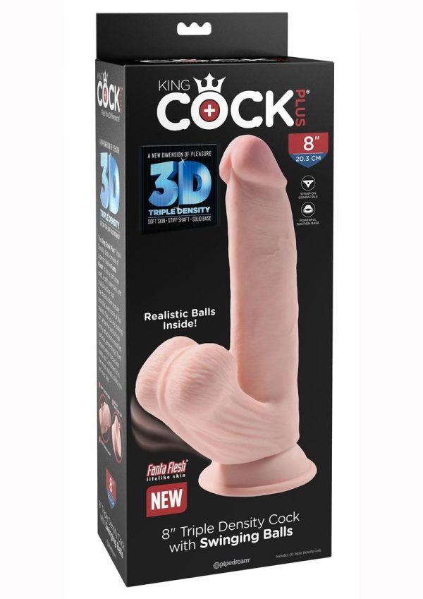 King Cock Triple Density Cock with Swinging Balls 8in - Vanilla