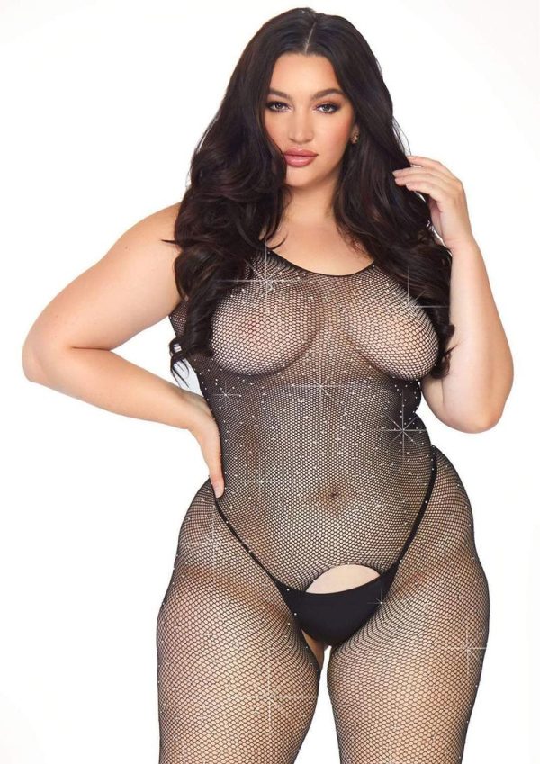 Leg Avenue Crystalized Fishnet Tank Bodystocking - 1X-2X - Black