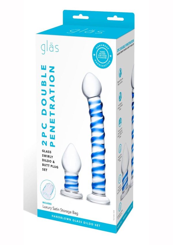 Glas Swirly Dildo and Buttplug Set (2 piece) - Clear/Blue