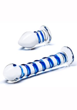 Glas Swirly Dildo and Buttplug Set (2 piece) - Clear/Blue