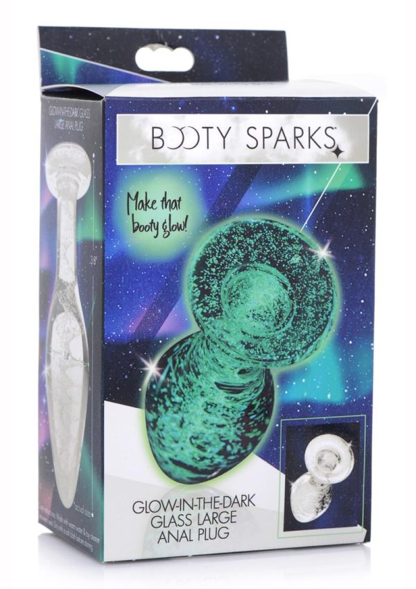 Booty Sparks Glow In The Dark Glass Anal Plug - Large - Clear